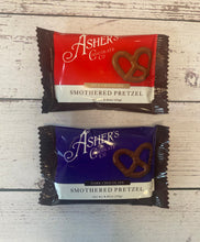 Load image into Gallery viewer, Asher's Dark Chocolate Pretzel. Asher's Milk Chocolate pretzel