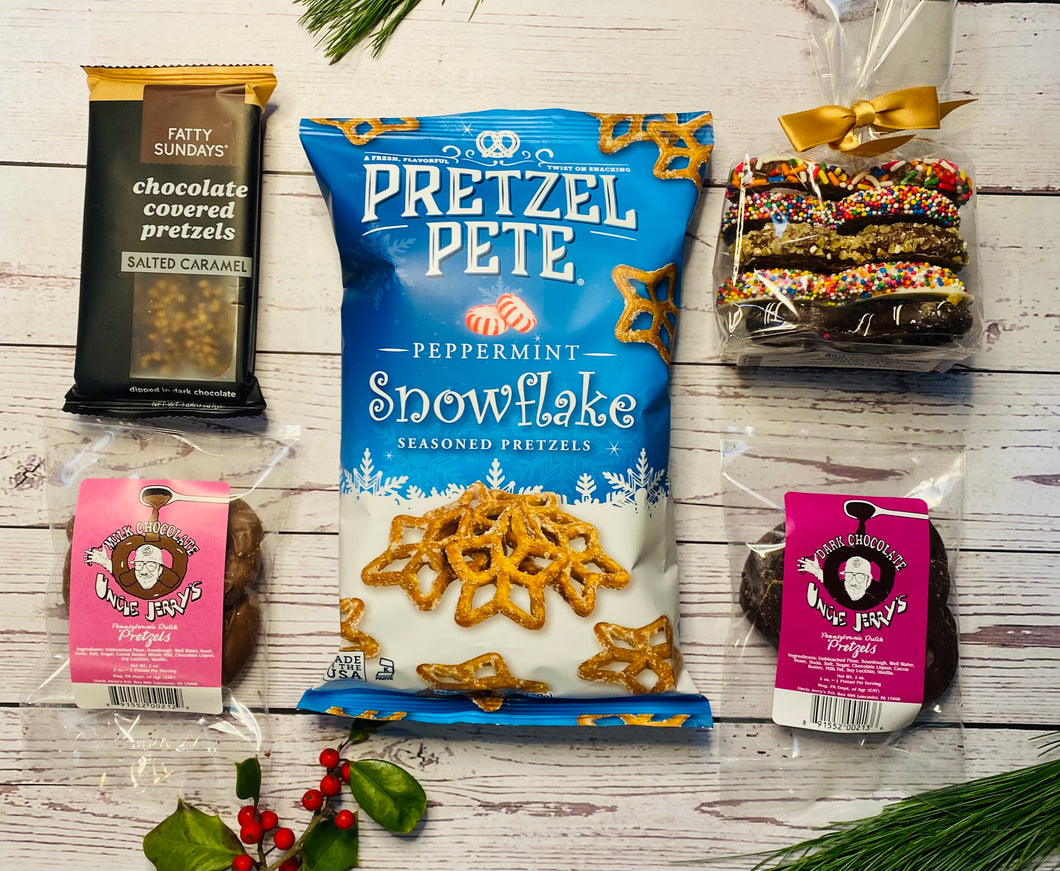 Holiday Pretzel Sampler Gift Box. Holiday Gift Box. Assortment of Pretzels