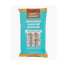 Load image into Gallery viewer, Fatty Sundays Chocolate Covered Pretzels. Birthday Cake Flavored pretzels
