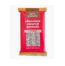 Load image into Gallery viewer, Fatty Sundays Chocolate Covered Pretzels. Peppermint Chocolate Flavored pretzels
