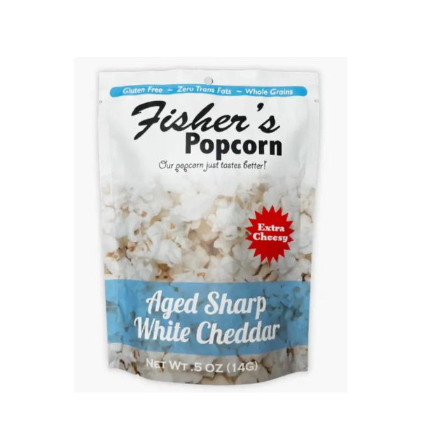 Fisher's Popcorn. Aged Sharp White Cheddar Popcorn